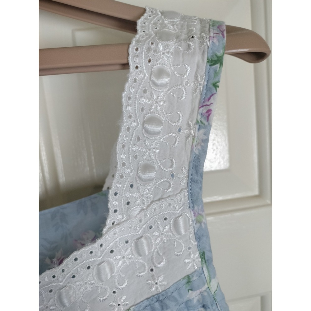 Lanz of Salzburg Robe Gown Set L Blue Hummingbird Floral 100% Cotton Eyelet Trim - Picture 14 of 16